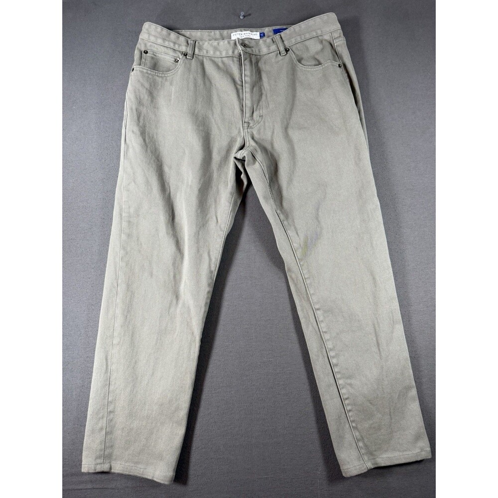 Peter Manning Travel Jeans Mens 36x27 Green Slim Fit Twill Denim NYC Stretch